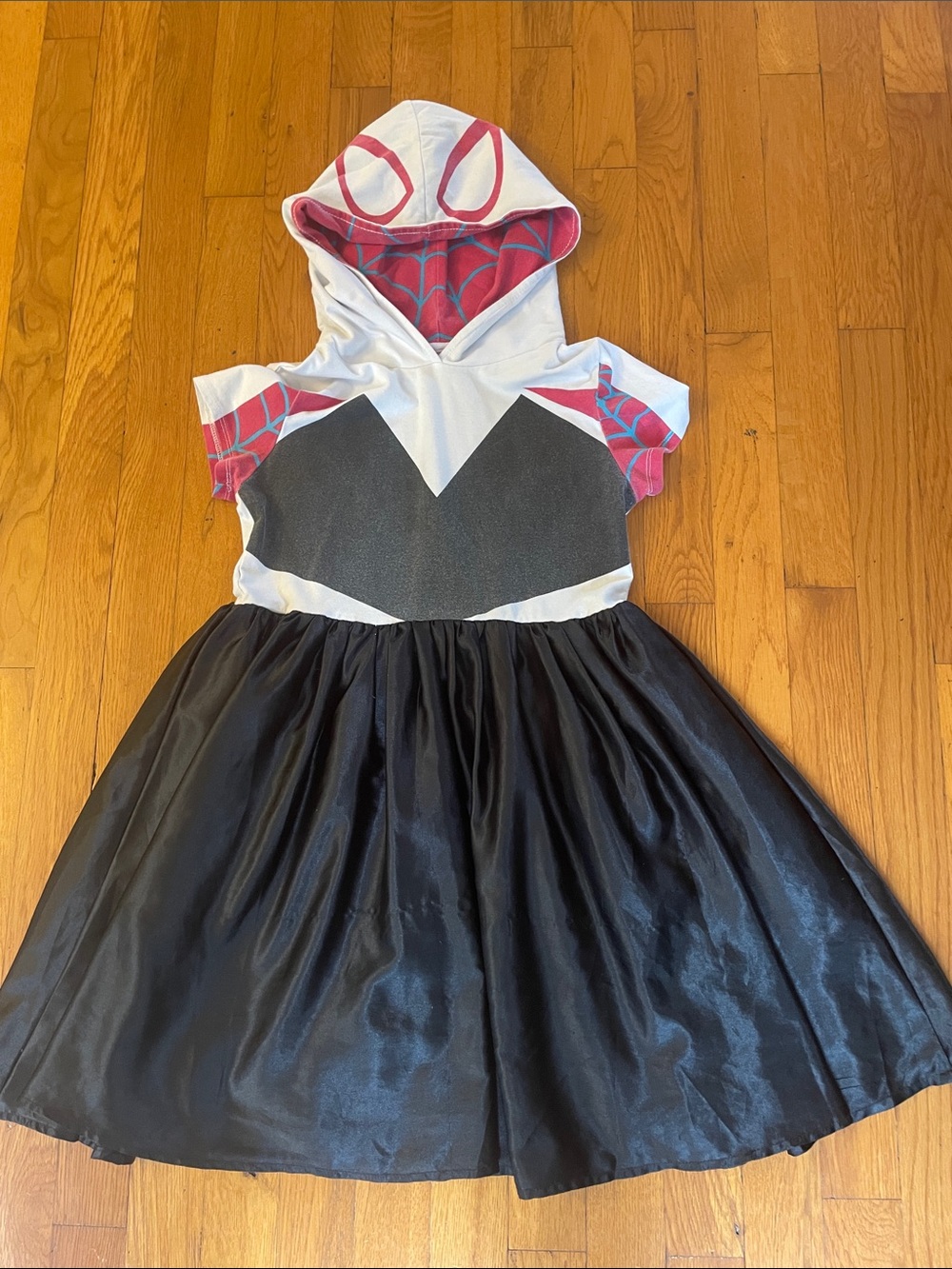 Gwen Stacey Marvel Girls White, Pink & Black Spider-Hood Dress Costume 10/12
